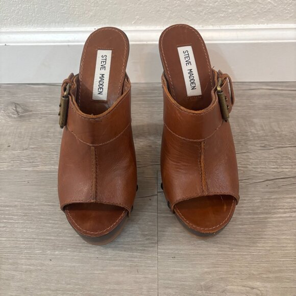 Steve Madden Brown Leather Clog Heels 6 New! - Picture 1 of 5